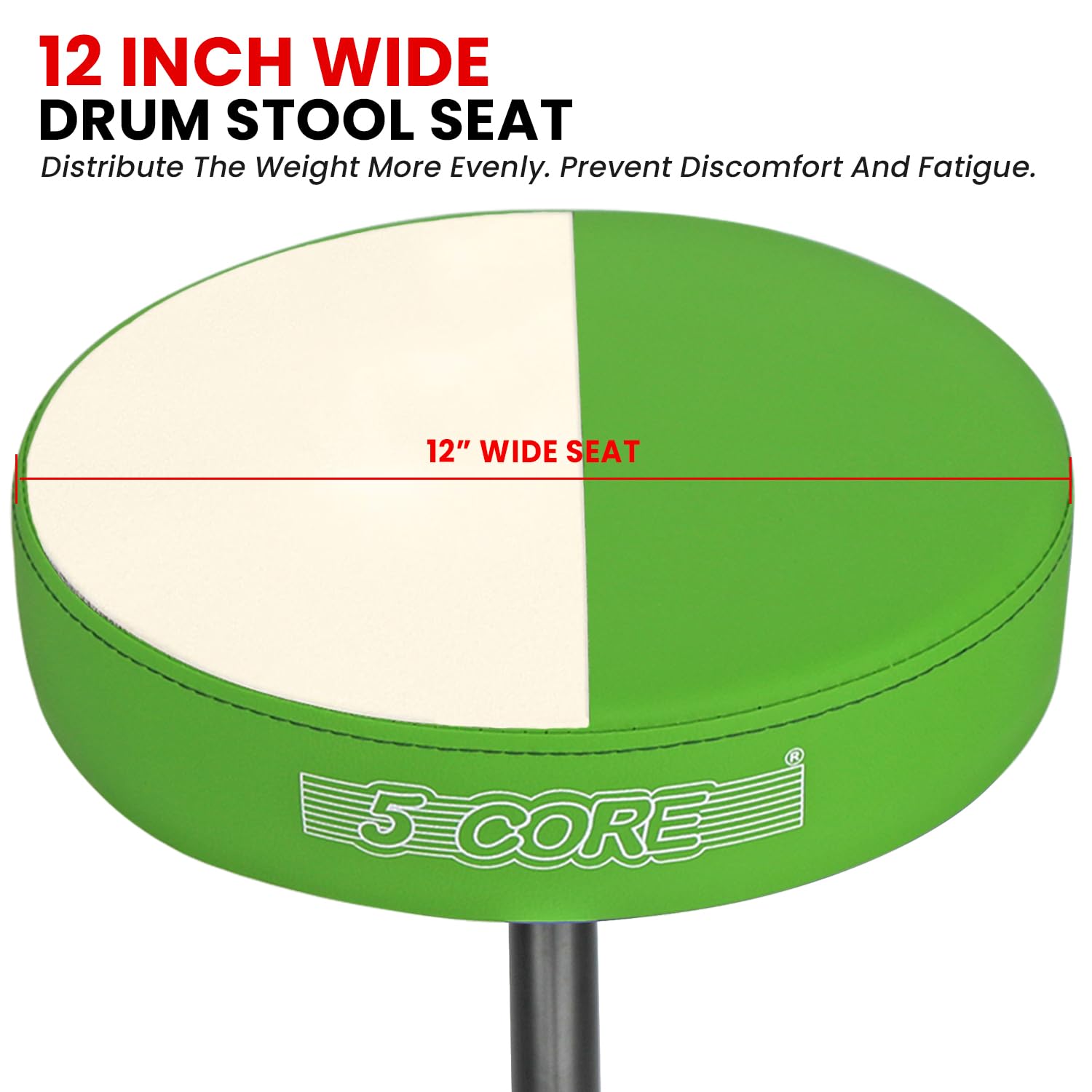 5 CORE Drum Throne Padded 3″ Seat Adjustable Drumming Stool Green