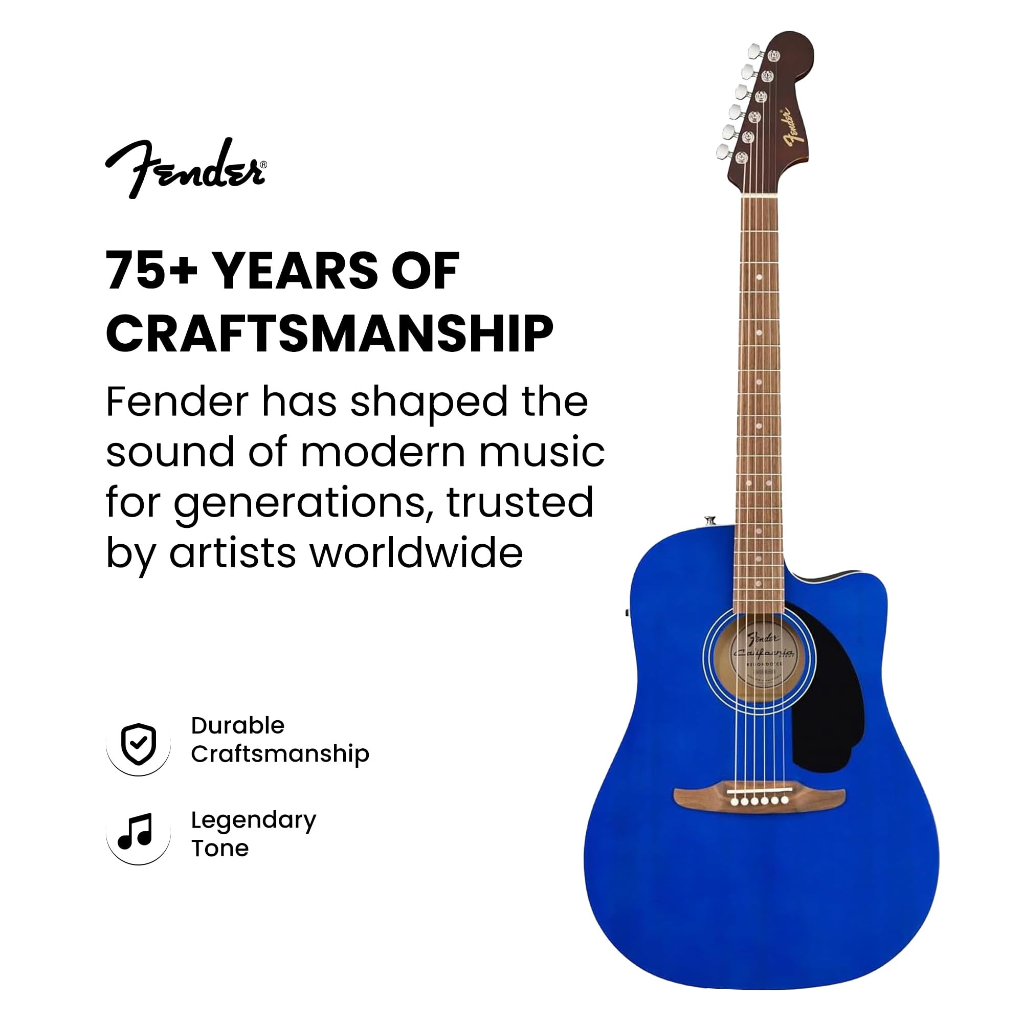 Fender California Redondo CE Acoustic-Electric Guitar – Saphire Blue Bundle with Case, Strings, Picks, and Austin Bazaar Instructional DVD