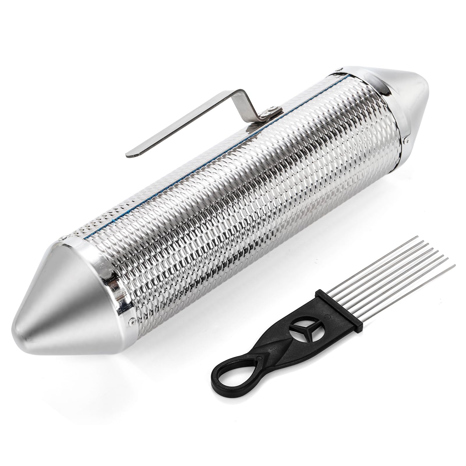 SOUJOY 15” x 3” Guiro Instrument, Stainless Steel Guiro Shaker with 2 Scrapers, Latin Percussion Instrument, Professional Band Accompaniment Sand Hammer for Musical Training