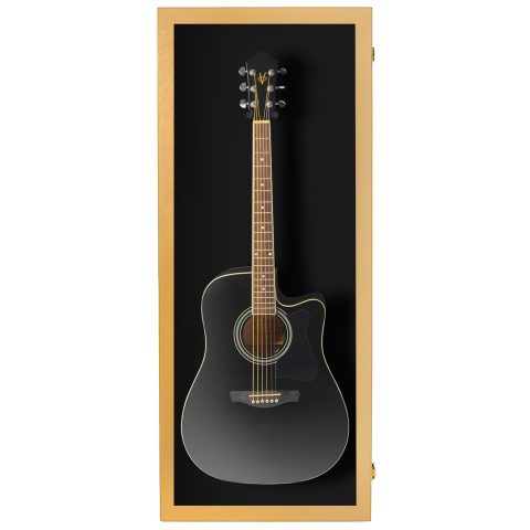 PENNZONI Acoustic Guitar Display Case – Acrylic Acoustic Guitar Case – Guitar Display Case Wall Mount Made from Hardwood Frame & Clear Acrylic – Golden Oak w/Black Felt