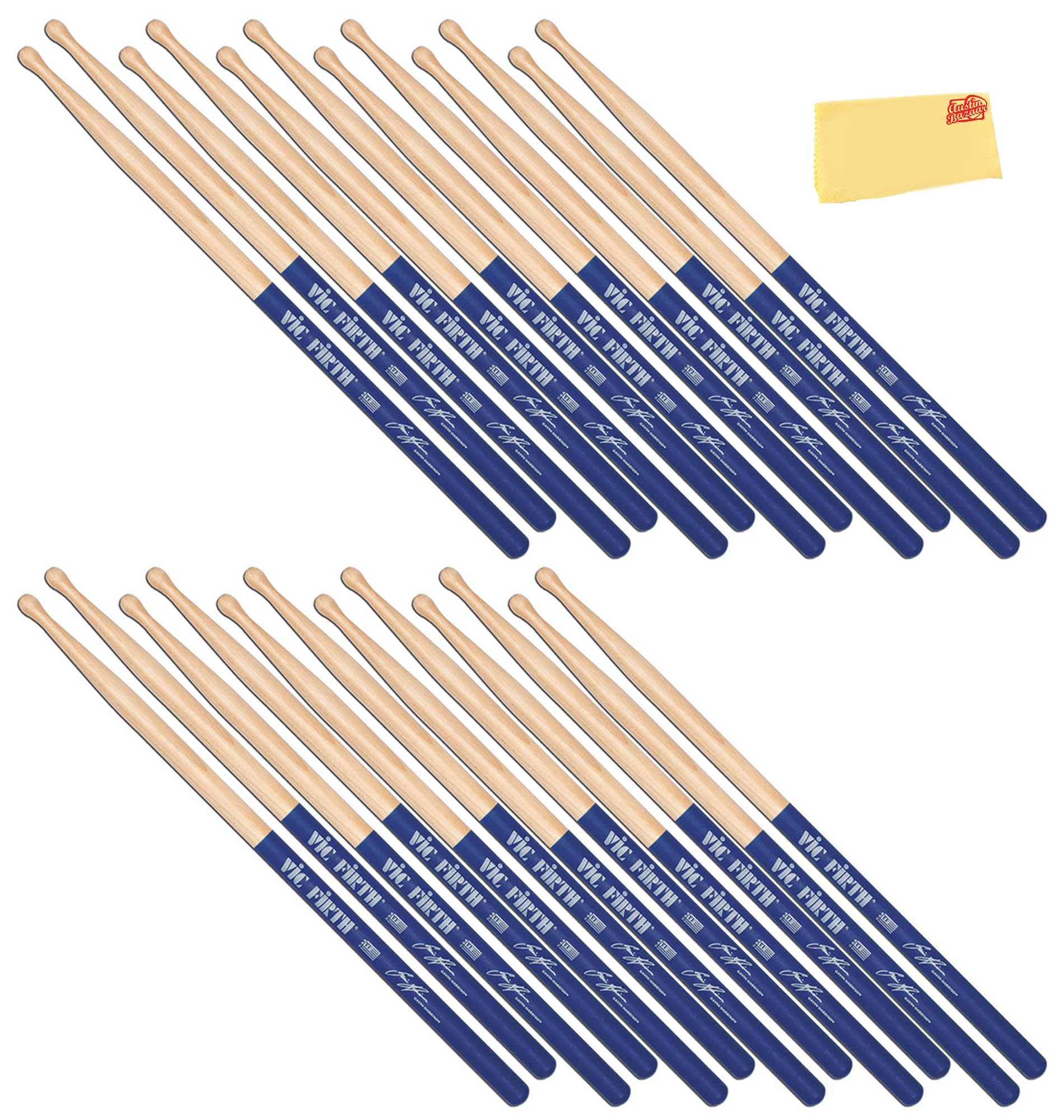 Vic Firth Signature Series Gavin Harrison Drumsticks – 12‑Pack Bundle with Austin Bazaar Polishing Cloth