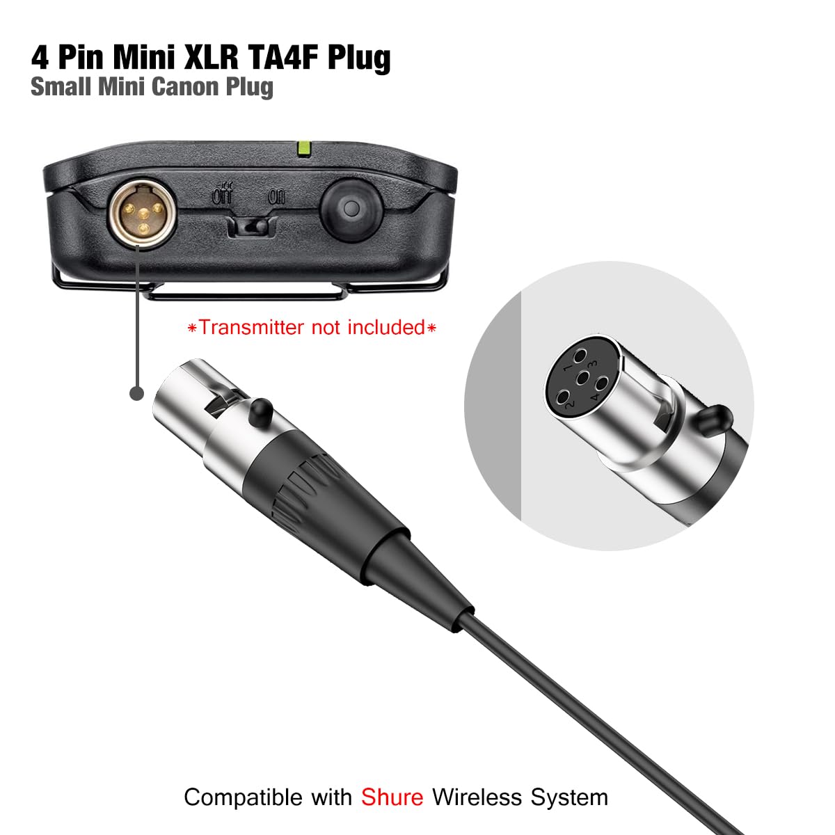 EV SPACES Professional Unidirectional Super Cardioid Lavalier Lapel Microphone – for Interview, Stage, Studio & Live Performances – Mini XLR 4 Pin TA4F Plug