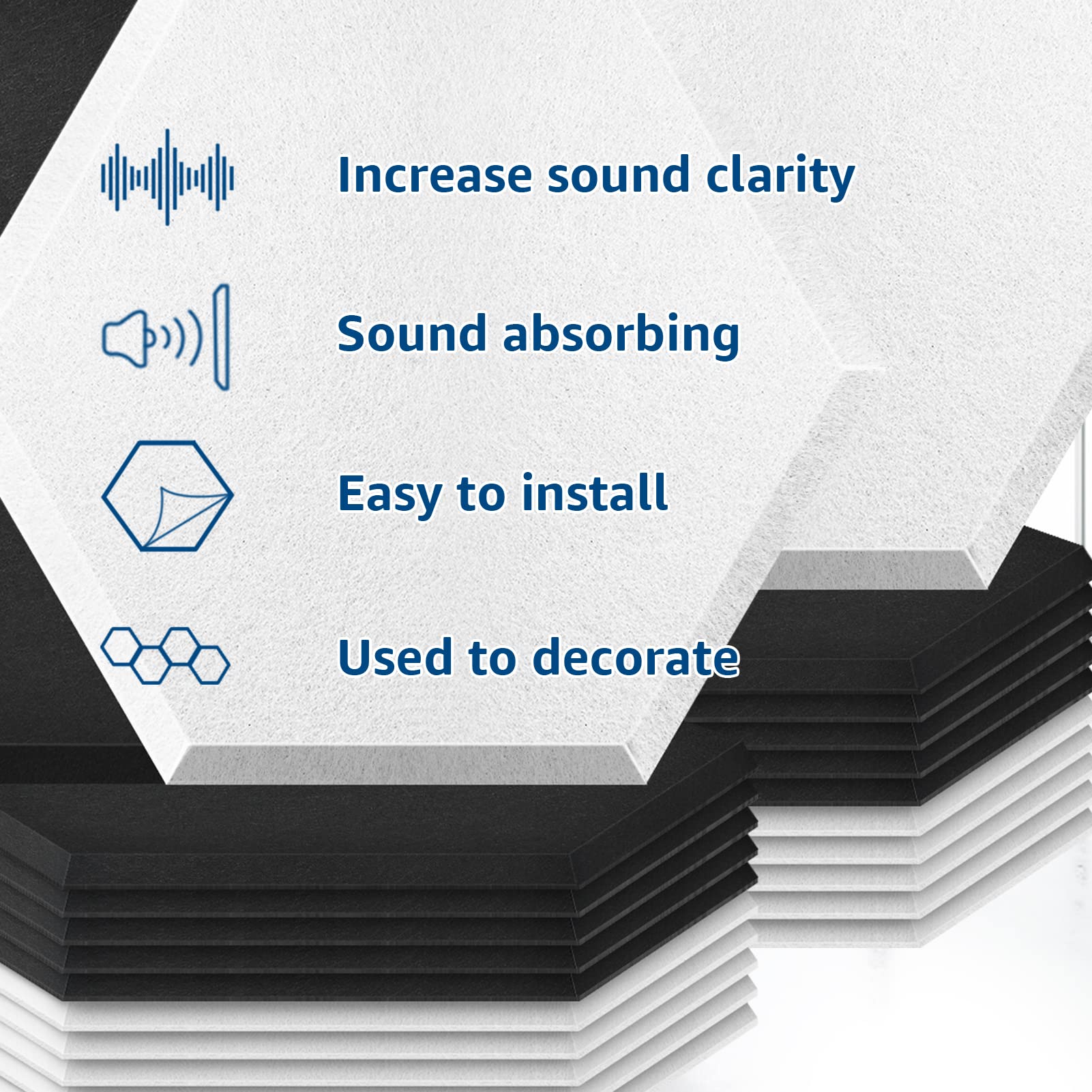 Art3dwallpanels Adhesive Acoustic Panels, Black and White, 14″x12″x0.4″