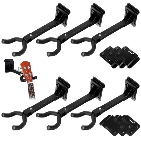 zisiueel 6 Pcs Guitar Hanger Wall Mount Guitar Hangers Hooks Holders with Slat Adapter 180° Adjustable Black Hook Stand Wall Mount for Acoustic Electric Bass ﻿