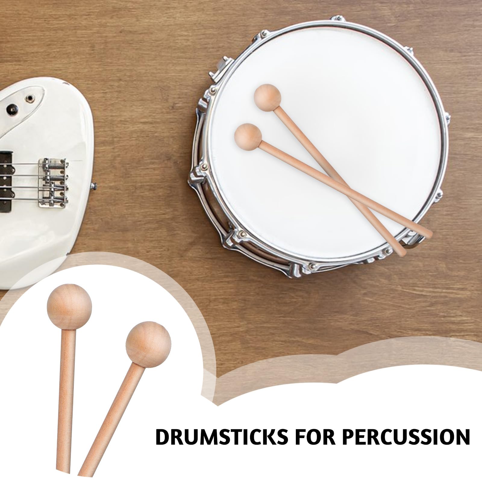 2 Pcs Wood Percussion Sticks 8” Wood Rhythm Sticks Mallets Percussion Stick Xylophone Mallets Glockenspiel Mallet with Wooden Handle Rhythm Stick for Chime Glockenspiel Bells