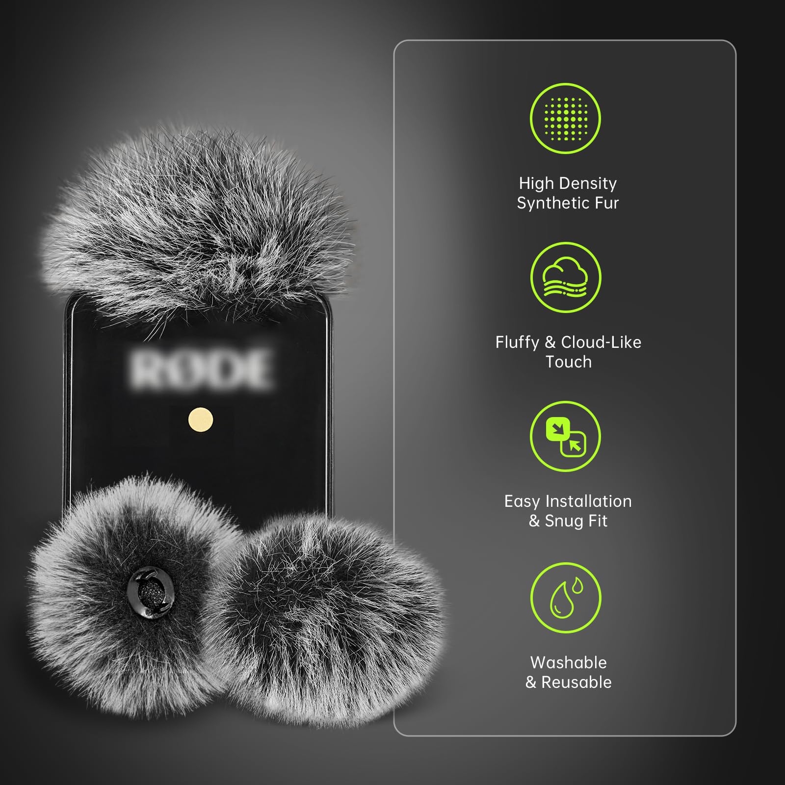 Premium Furry Windscreen Windshield Dead-cat for Rode Wireless Go Microphones (2PCs-Gray, Rode Wireless Go I)