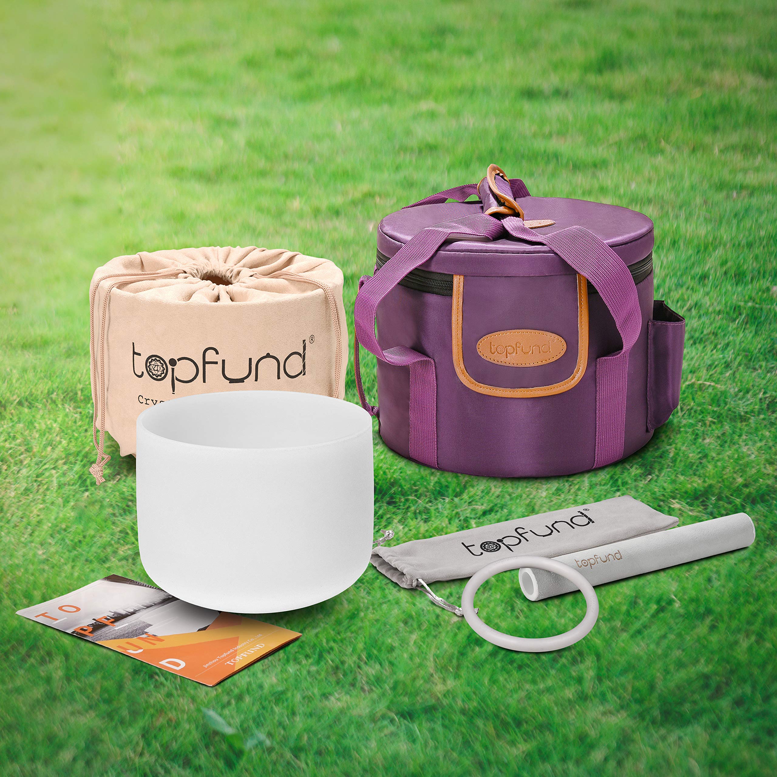 TOPFUND 432Hz D Note Crystal Singing Bowl Sacral Chakra 10 inch with Heavy Duty Carrying Case and Suede Mallet