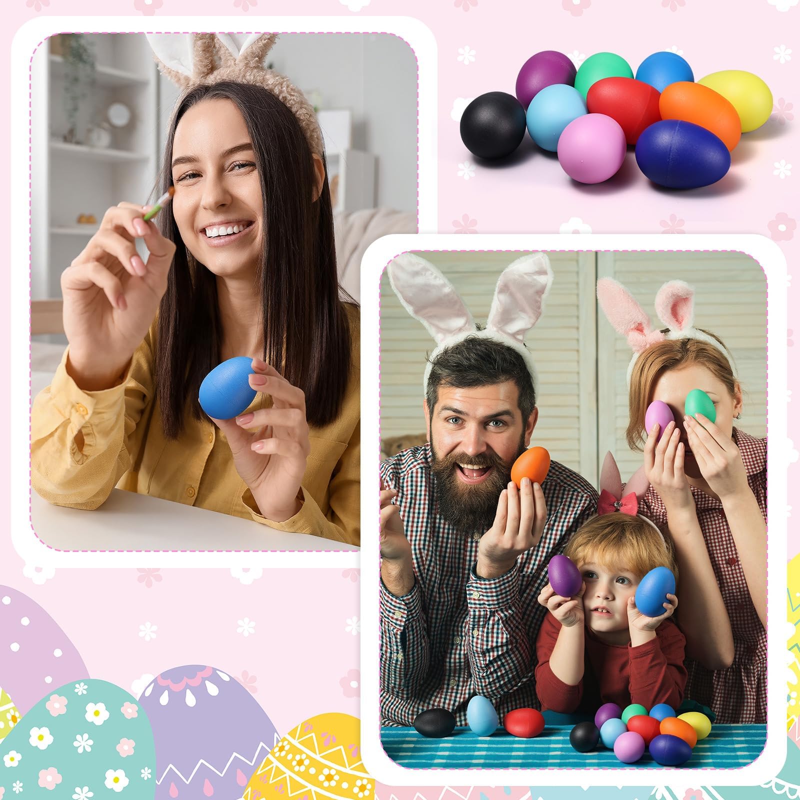 24 Pcs Egg Shakers – Plastic Easter Egg Instruments Percussion Maracas Egg for Learning DIY Painting (Colors)