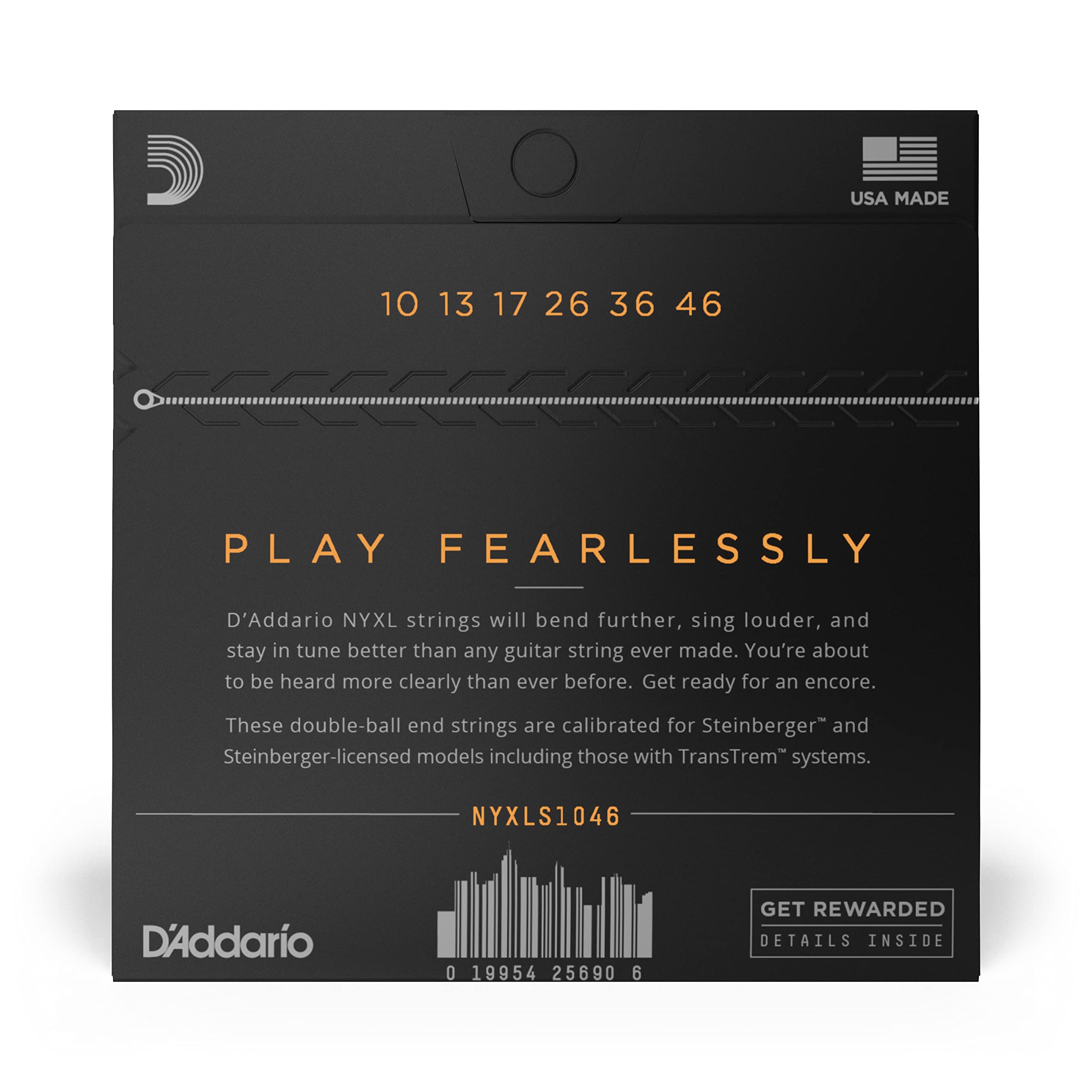 D’Addario Electric Guitar Strings, NYXL Double Ball Ends, NYXLS1046, 6-String Set, Regular Light 10-46, Pack of 1