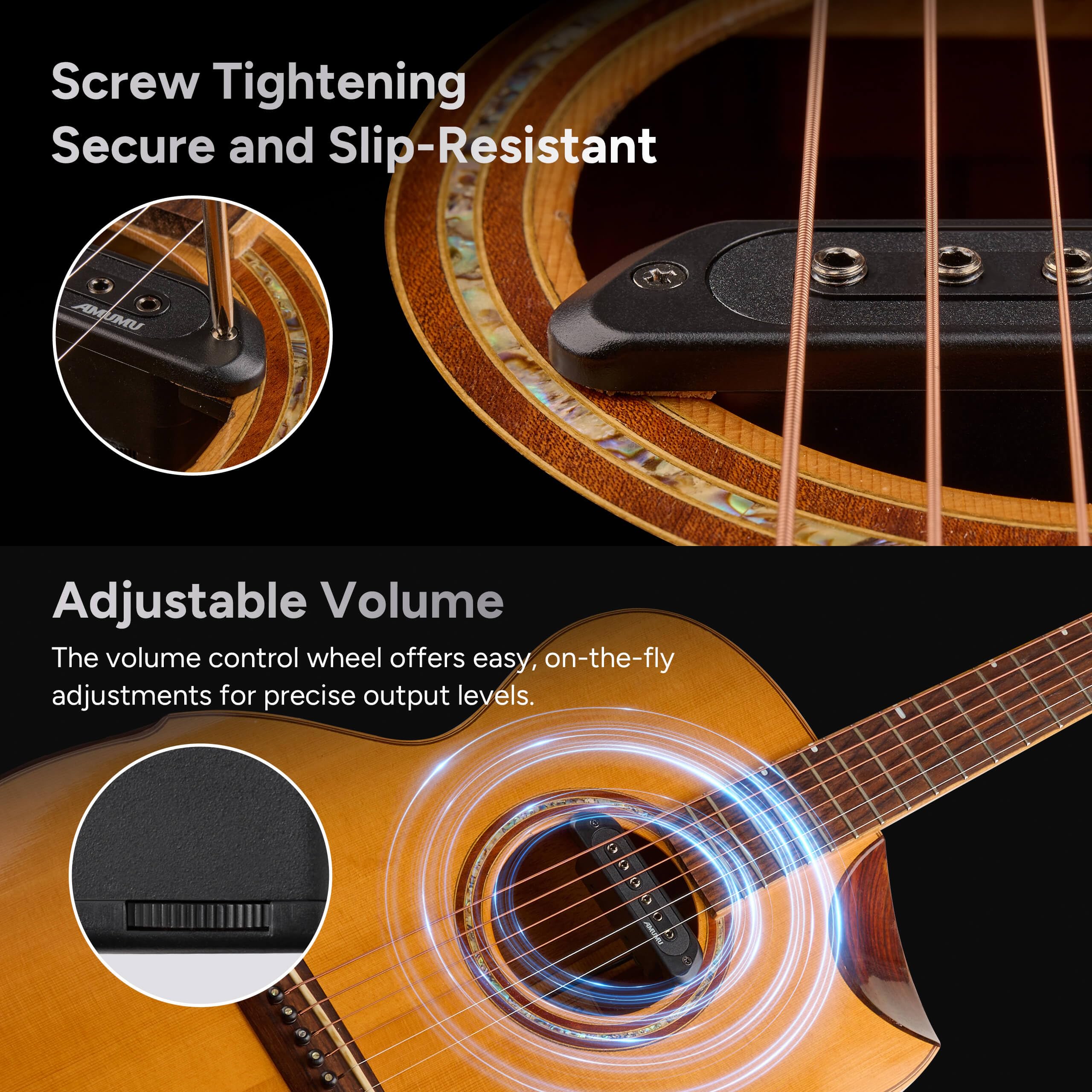 AMUMU SP60 Acoustic Guitar Pickup Humbucker Magnetic Passive Soundhole Pickup for Acoustic guitar Black