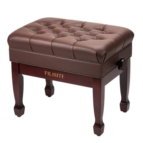 FILISITE Adjustable Height Piano Bench with Storage, Heavy Duty Solid Wood Piano Stool Keyboard Bench with PU Leather Padded Cushion(Brown)