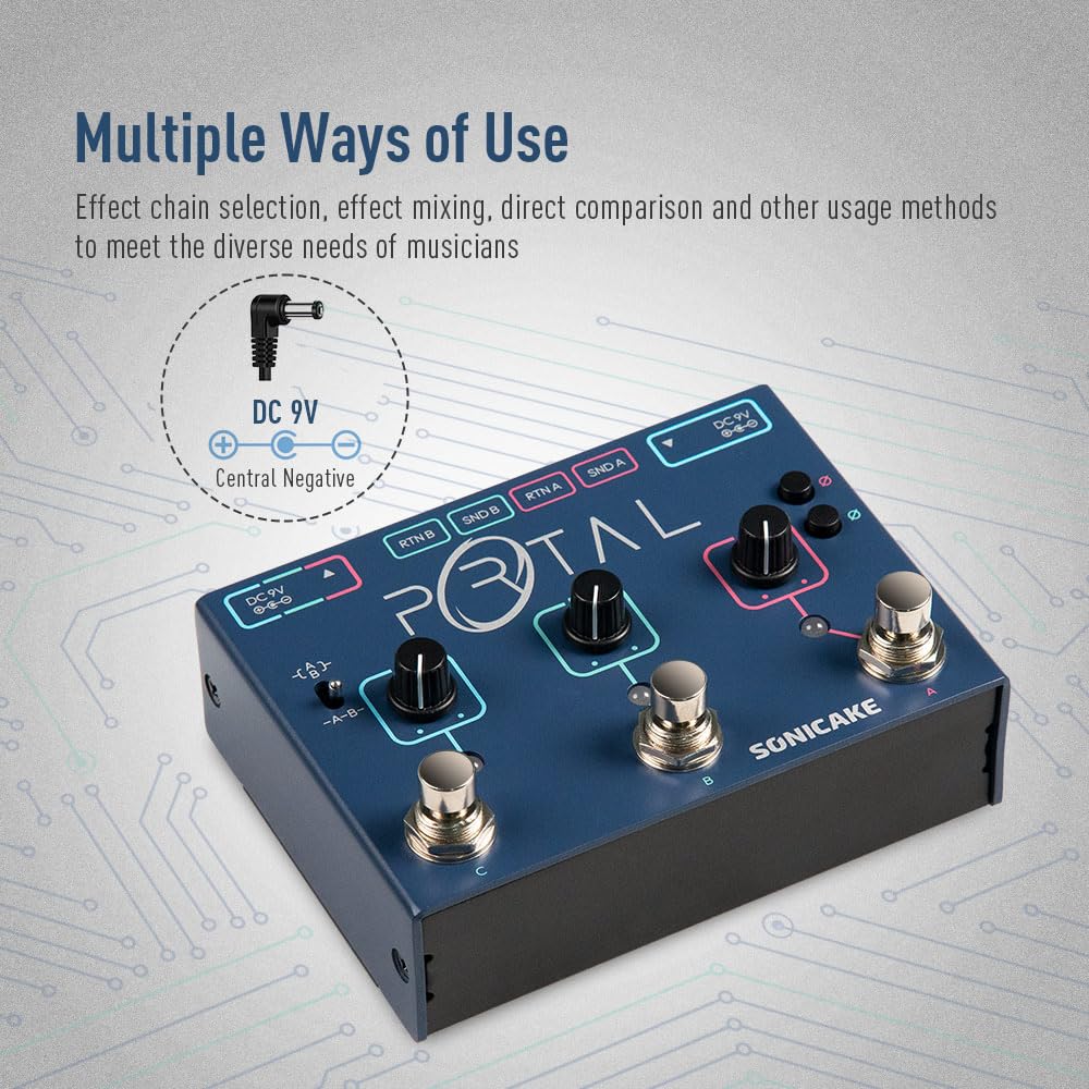 SONICAKE Active Signal Mixer, Analog Line Selector, as ABY and FX Loop, Guitar Effects Pedal with Three Channels – Portal