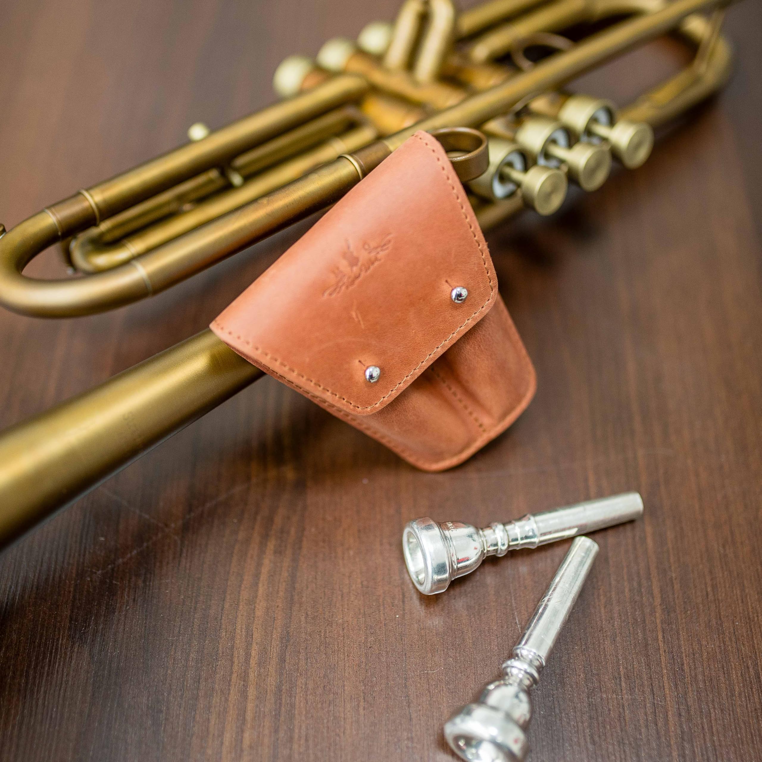 Leather Trumpet Mouthpiece Pouch DOUBLE by MG Leather Work