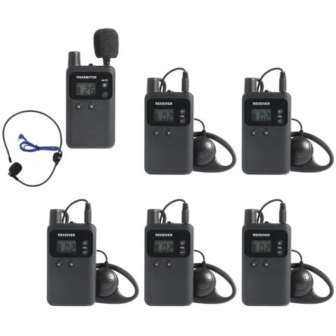 AGJ Wireless Tour Guide System, Tour Guide Microphone, Tour Guide Headsets 1 Transmitter 5 Receivers Assisted Listening Simultaneous Interpretation Translation System for Church Factory School Court