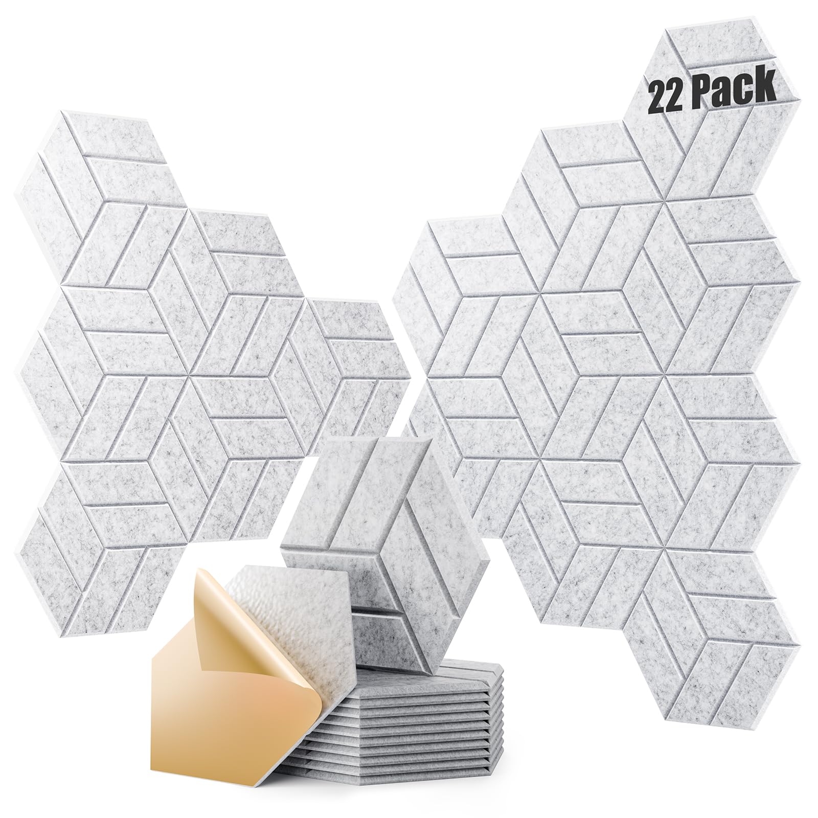 OTUOER 22Pcs Acoustic Panels with Self-adhesive, 12″X 10″X 0.4″ Sound Proof Foam Panels for Walls, Hexagonal Soundproof Wall Panels High Density, Sound Panels for Home Studio Office (Silver Gray)