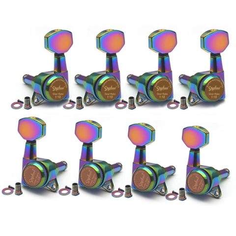 SAPHUE 8-Strings Guitar Locking Tuners 4R4L 1:18 Lock String Tuning Key Pegs Machine Head with Hexagonal Handle Replacement for Electric Folk or Acoustic Guitars (Rainbow Colour, 4R4L)