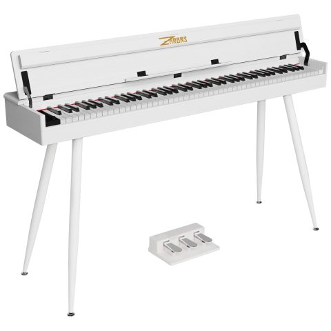 ZHRUNS 88 Key Full-Weighted Digital Piano – Wooden Upright Electric Keyboard with Progressive Hammer Action, 3-Pedal Unit, Stand & Headphone Jack for Beginner Adults (White)