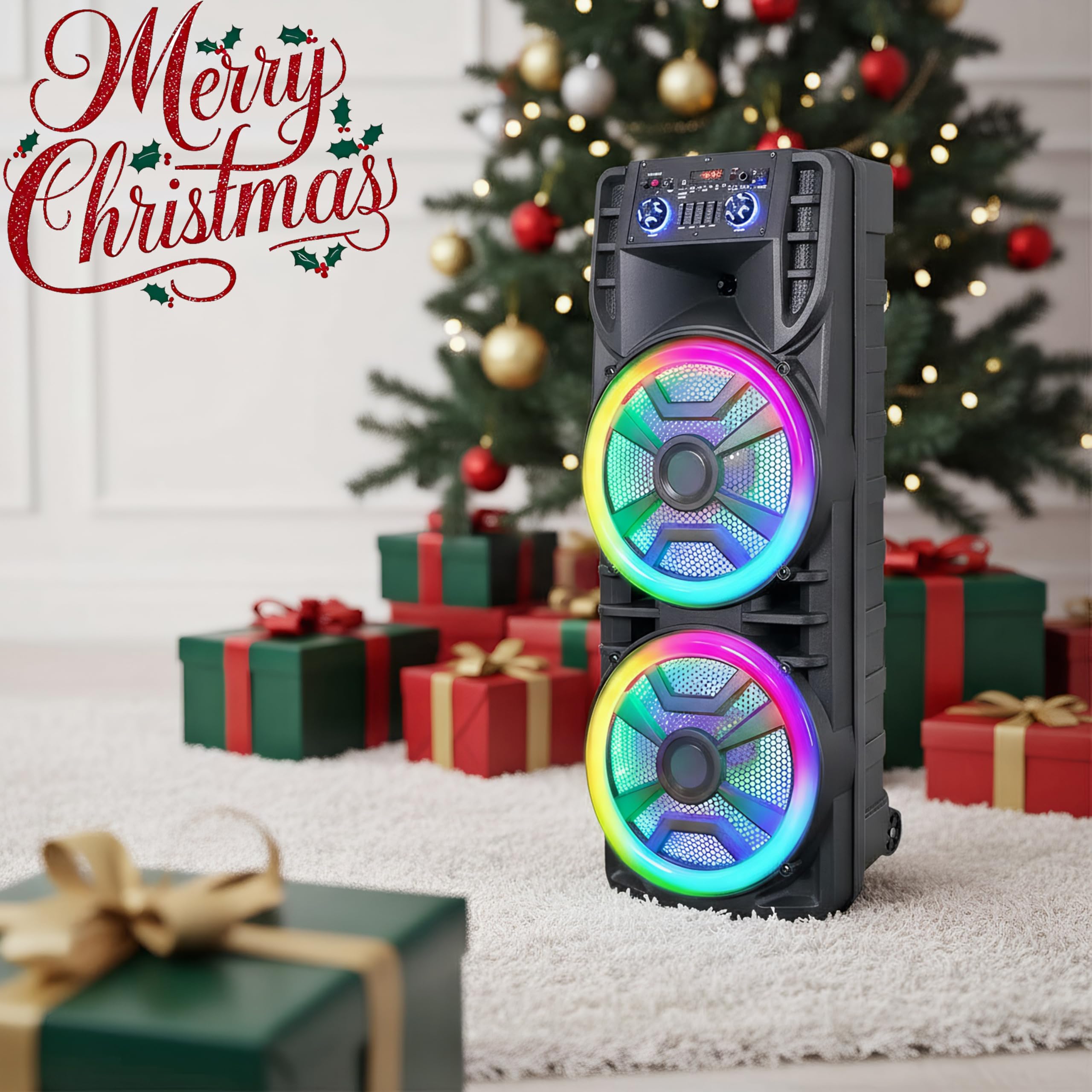 ROXAAN Dual 12’’ Wireless Bluetooth Party Speaker with Microphone