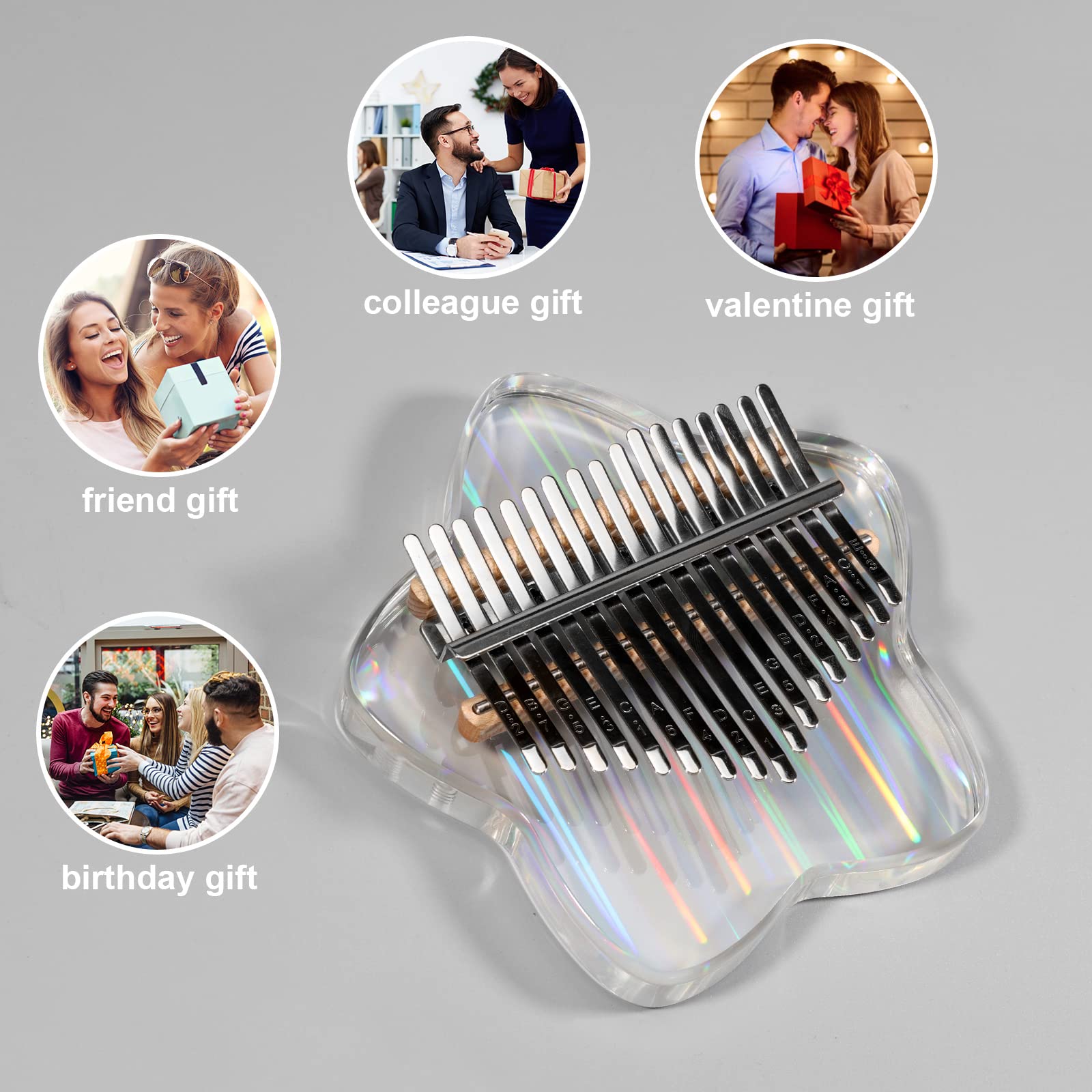 Beveetio Clear Kalimba Thumb Piano With Eva Protective Case, Transparent Crystal Kalimba 17 Key, Musical Instrument Gifts, Star Finger Piano, Acrylic Mbira…