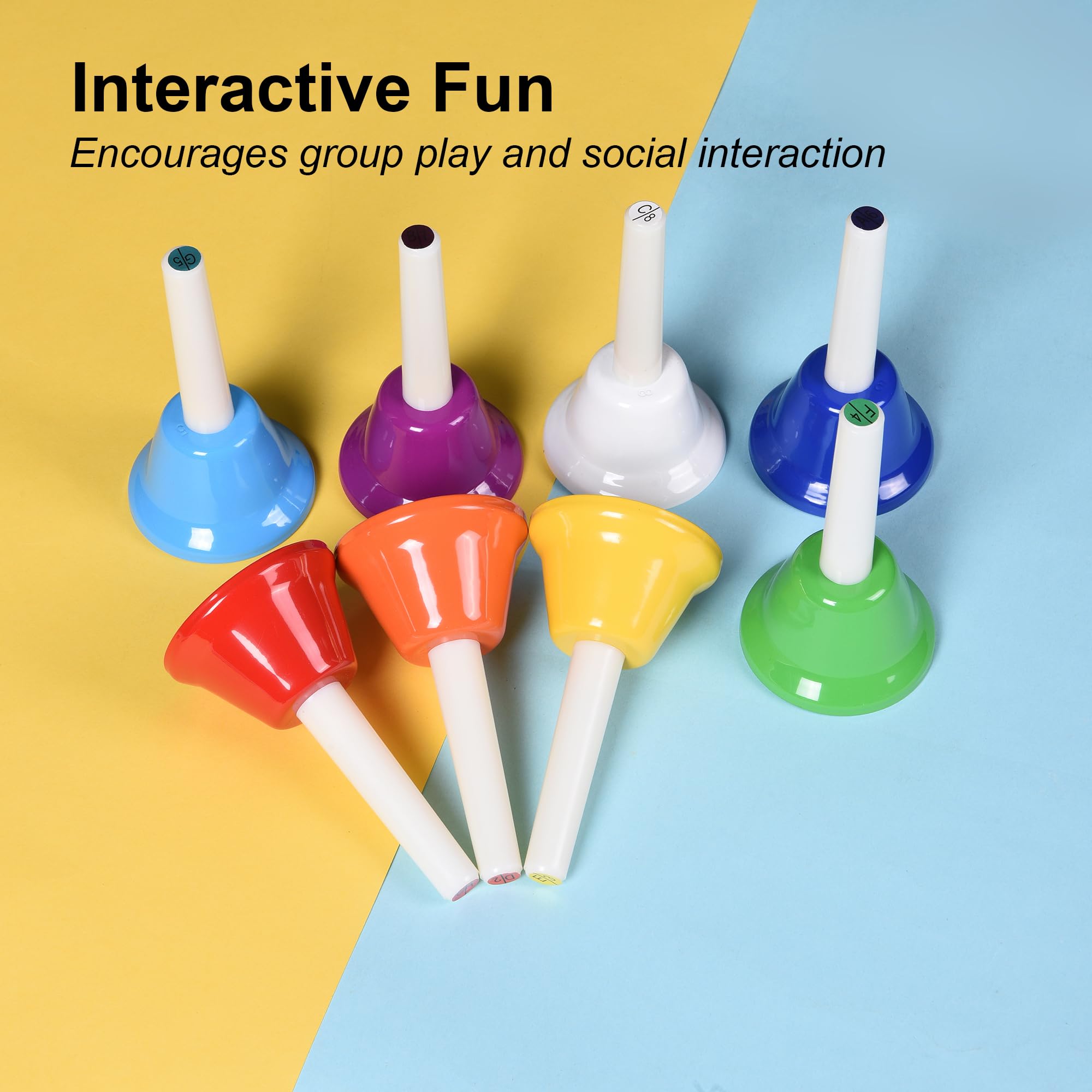 8 Note Hand Bells for Kids Adults, Colorful Merry Handbells Set Musical Instruments
