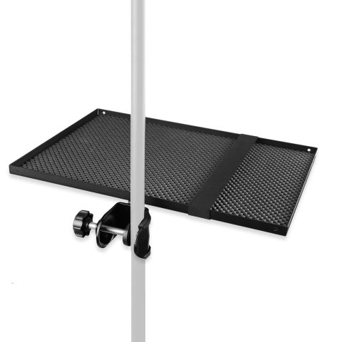 Mr.Power Microphone Stand Rack Tray Holder Sound Card Tray, Clamp On Utility Shelf for Stage, Live Streaming, Karaoke, Recording, Concert Performance (9″ x 6.5″)(Small)