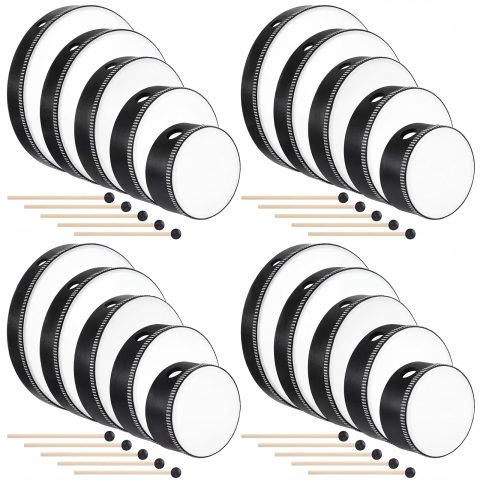 Boao 20 Sets Hand Drums with Drum Sticks 12″ 10″ 8″ 6″ 4″, Black