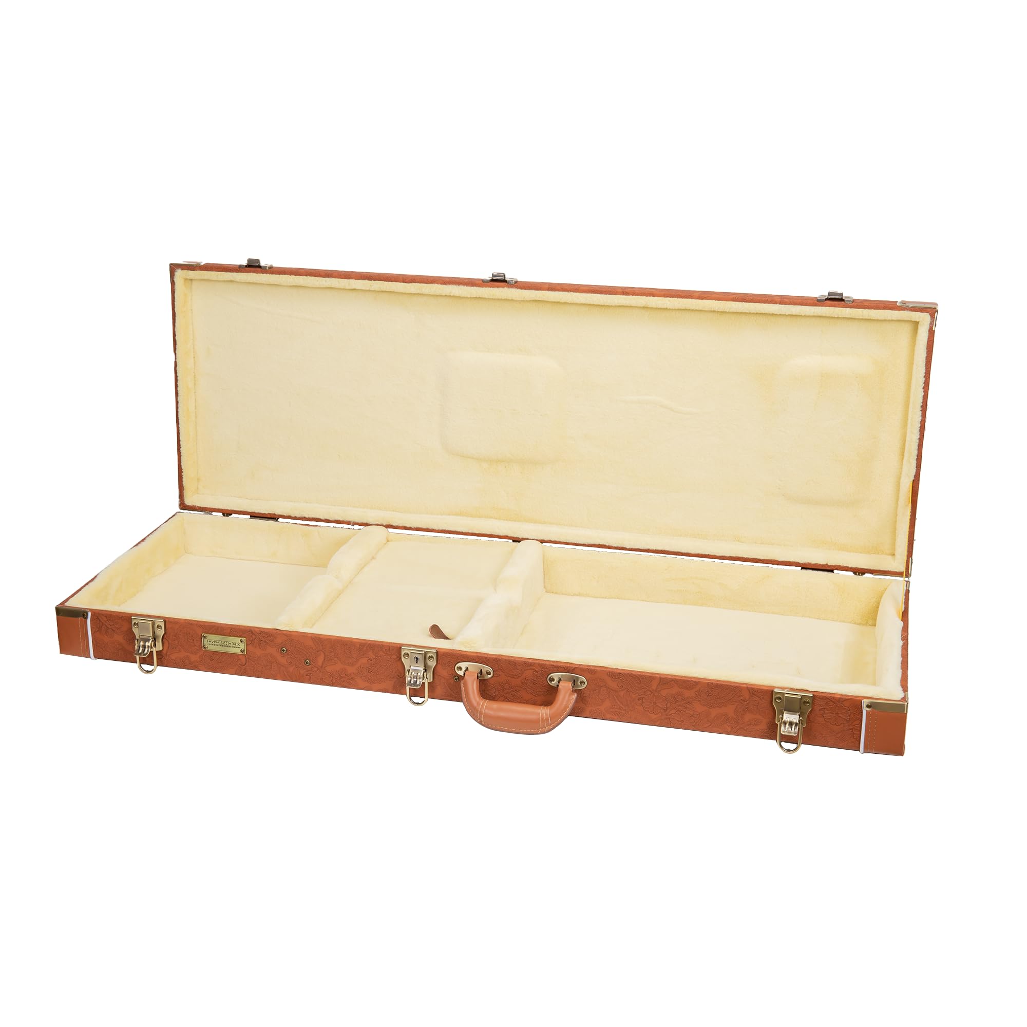 Crossrock Relief Series Electric Guitar Case for Strat & Tele | Carved Red Wood Finish, Ivory Plush Interior, Lock (CRW630ERO)