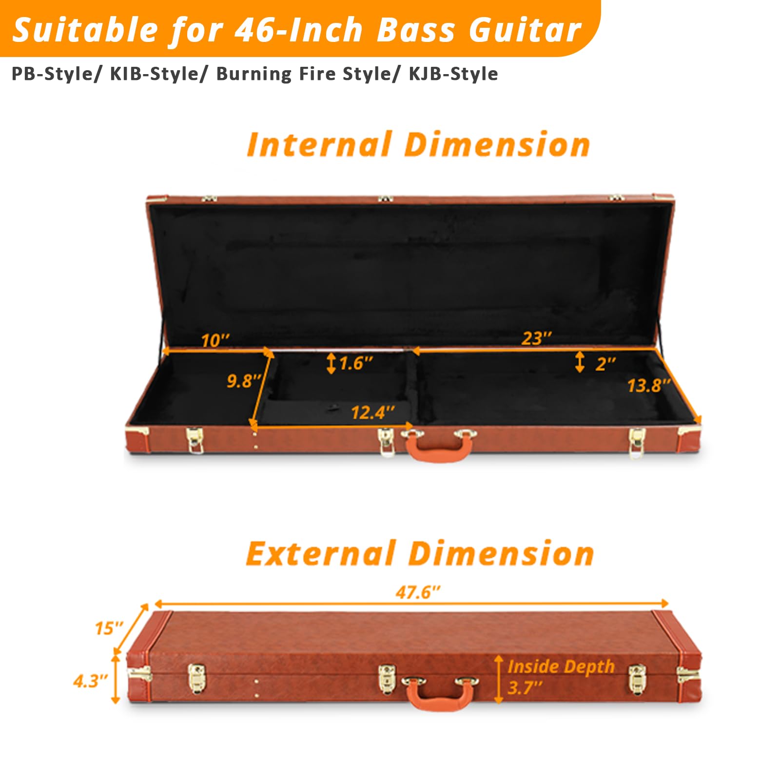 Ktaxon Bass Guitar Hard Case with Lock Latch and Soft Padding, Brown