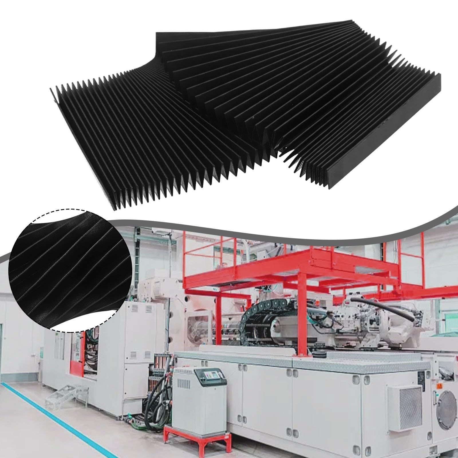 CNC Machine Accordion Cover, Accordion Way Cover Protective, Rubber Flexible Cover Milling Machine 3-proof Cloth Protective, Flat Bellows Cover, L 1500MM* H 15mm (Width 150mm)