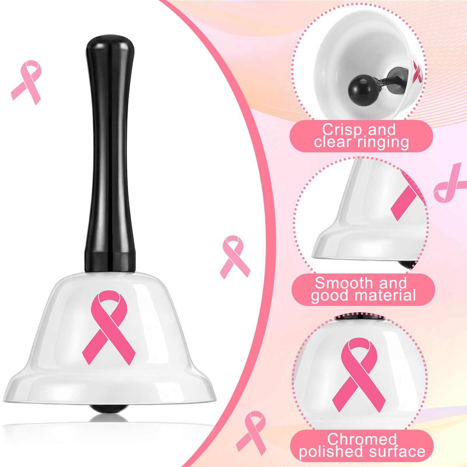 Canchiing 4 Pcs Breast Cancer Bell Ringing Gift Chemo Survivor Ornament