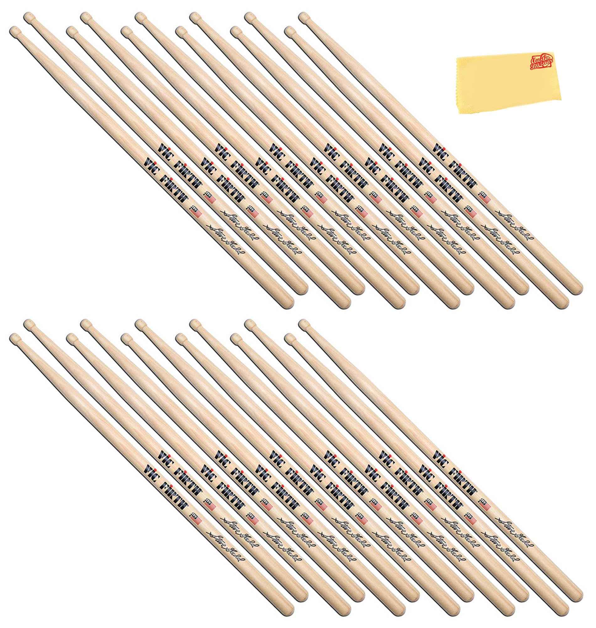 Vic Firth SSG2 Signature Series Steve Gadd Natural Drumsticks – 12-Pack Bundle with Austin Bazaar Polishing Cloth