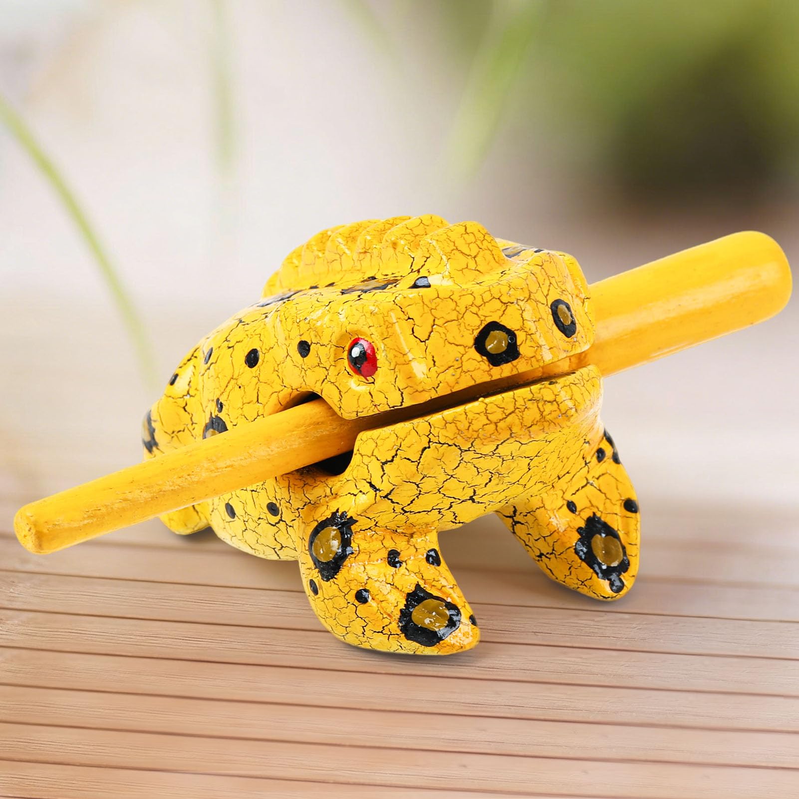 GOGHOST 3.5 inch Frog Guiro Rasp Wooden Instrument (Painted Yellow)
