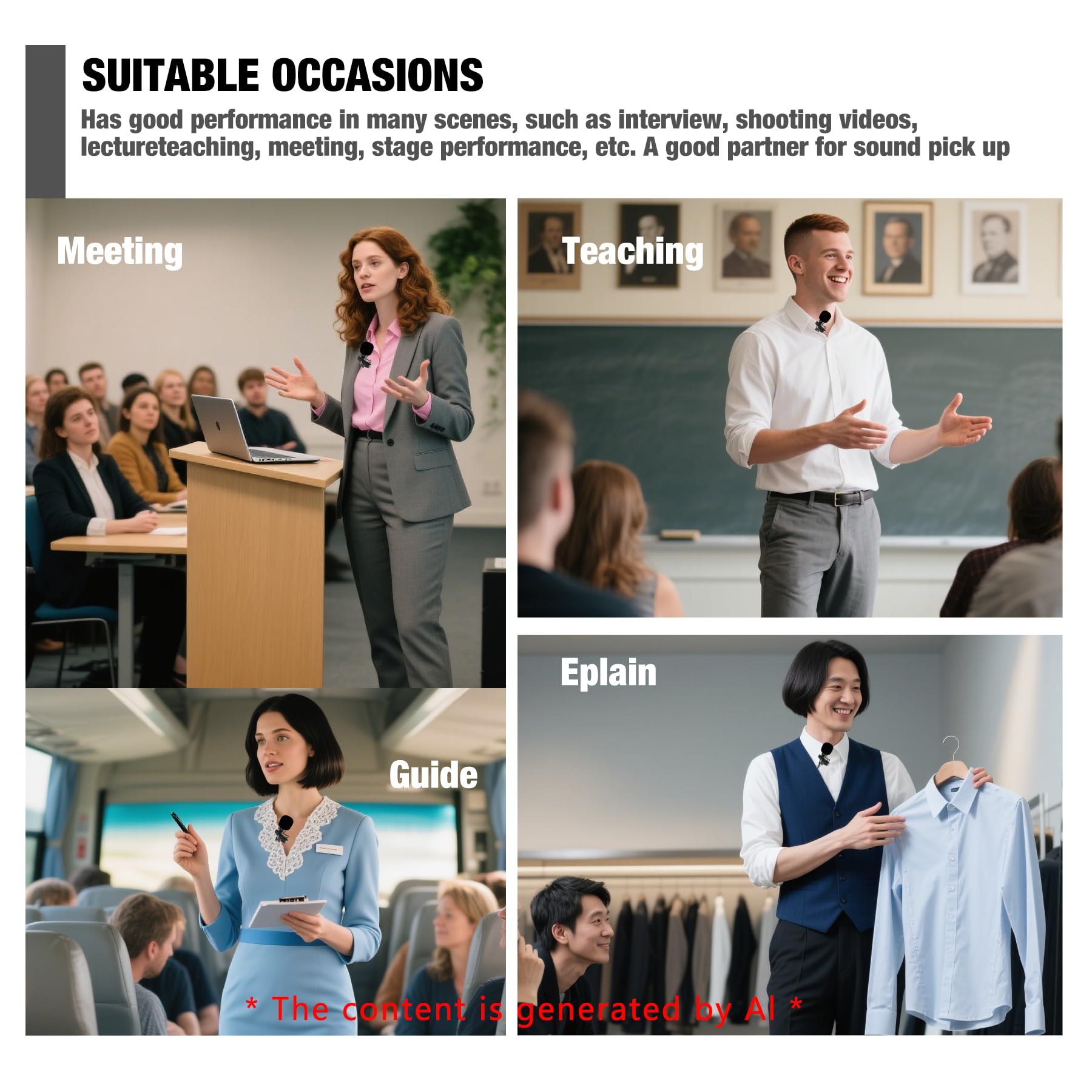 EV SPACES Professional Unidirectional Super Cardioid Lavalier Lapel Microphone – for Interview, Stage, Studio & Live Performances – Mini XLR 4 Pin TA4F Plug