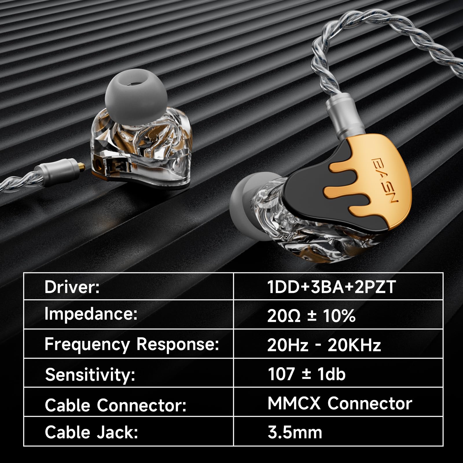 BASN BmasterX Hybrid In Ear Monitor Headphones for Musicians, Orange-Black