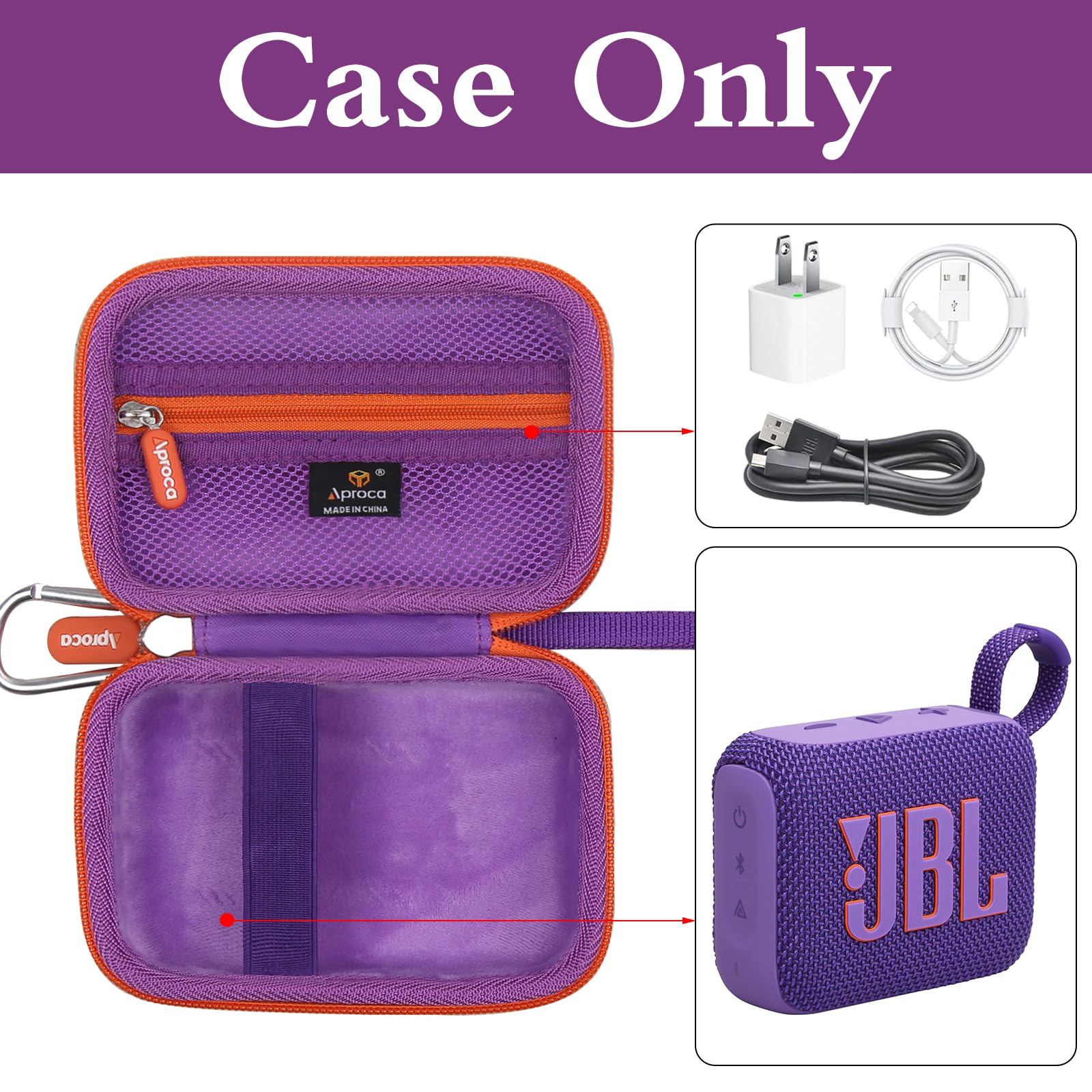 Aproca Case Compatible with JBL Go 4 / Go 3 Ultra-Portable Waterproof Dustproof Bluetooth Speaker, Portable Storage Bag for Accessories -Purple (Case Only)