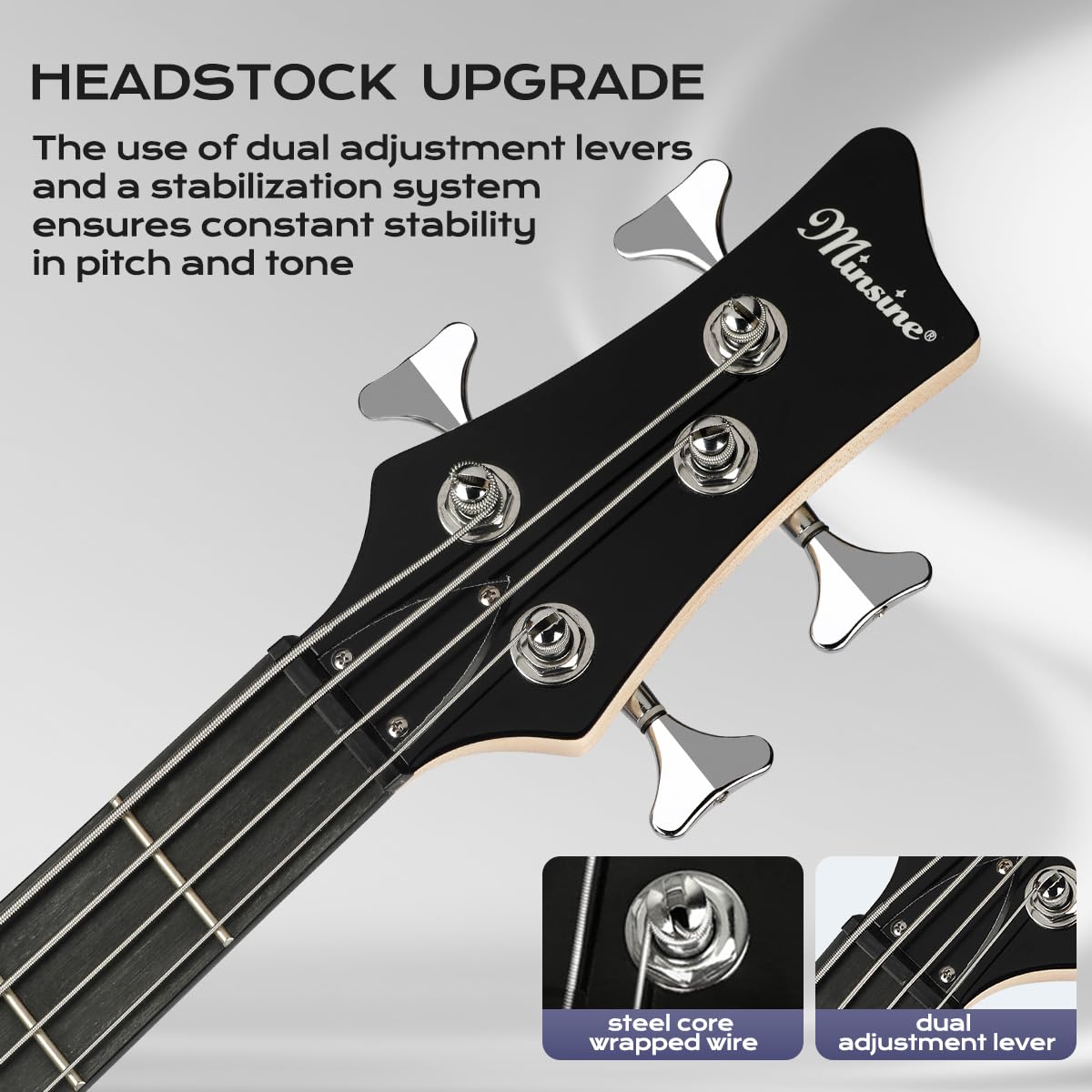 Bullstar Electric Bass Guitar 4 Strings Full-Size Standard Bass PB-Style Beginner Kit Black for Starter with Gig Bag Guitar Strap and Guitar Cable(PJ-Black)