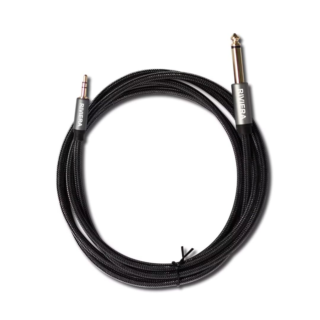 RIVIERA 6FT/1.8M Audio Cable 3.5mm 1/8″ TRS to 6.35mm 1/4″ TS Braided Sheild Pure Copper Wire and 24K Gold Plated Low Noise Cable with Braided Nylon Jacket for Digital Players & Musical Instruments
