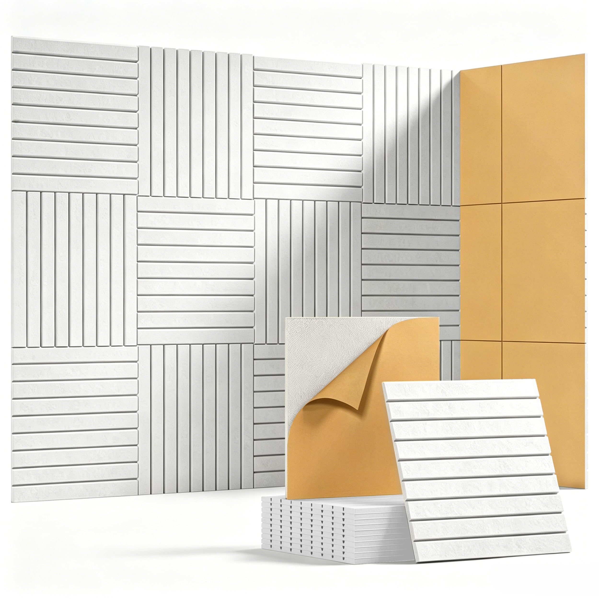 Waister Soundproof Wall Panels, 12‑Pack, 0.47 Inch Thick High Density-White