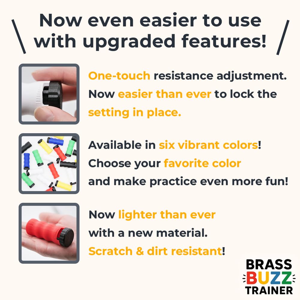 Trumpet Mouthpiece Buzzing Practice Tool – Anywhere Practice & Warm-up – One-Touch Adjustable Resistance – BRASS BUZZ TRAINER (Blue)