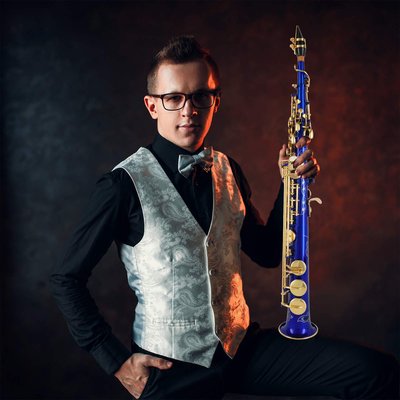 EASTROCK Bb Straight Soprano Saxophone Blue for Beginners Students