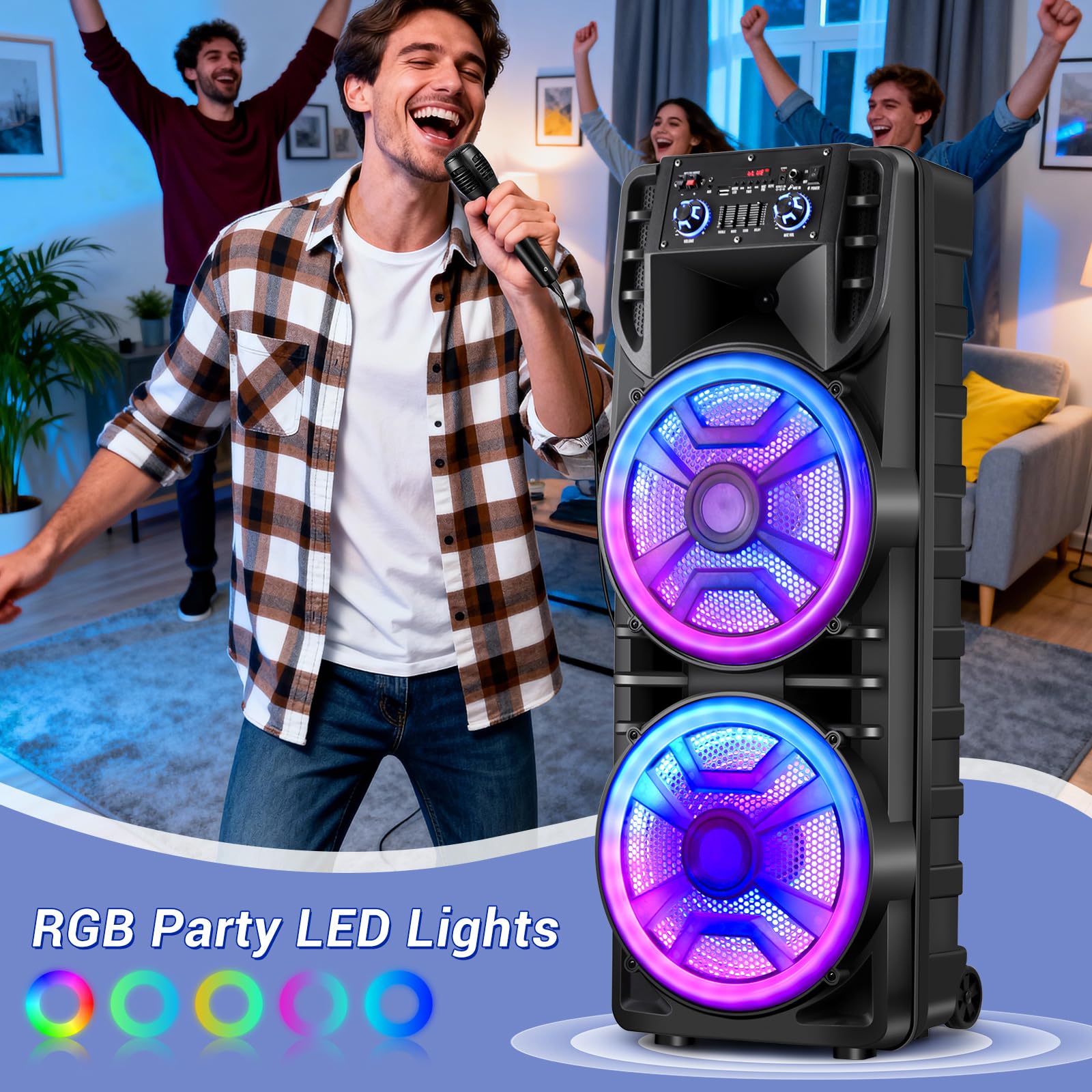 ROXAAN Dual 12’’ Wireless Bluetooth Party Speaker with Microphone