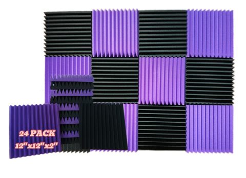 YJXVikra 24 Pack, 12 x 12 x 2 inches, Acoustic panels, wall panels, sound panels, Used for soundproofing, Soundproof foam panels for walls(12 black+12 purple)