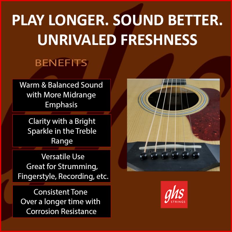 GHS Strings – Phosphor Bronze Acoustic Guitar Strings – Warm, Rich Tone, Balanced & Long-Lasting – For Acoustic, Fingerstyle, Strumming, Country, Rock, S305 Set (UL) Ultra Light Gauge 10-46