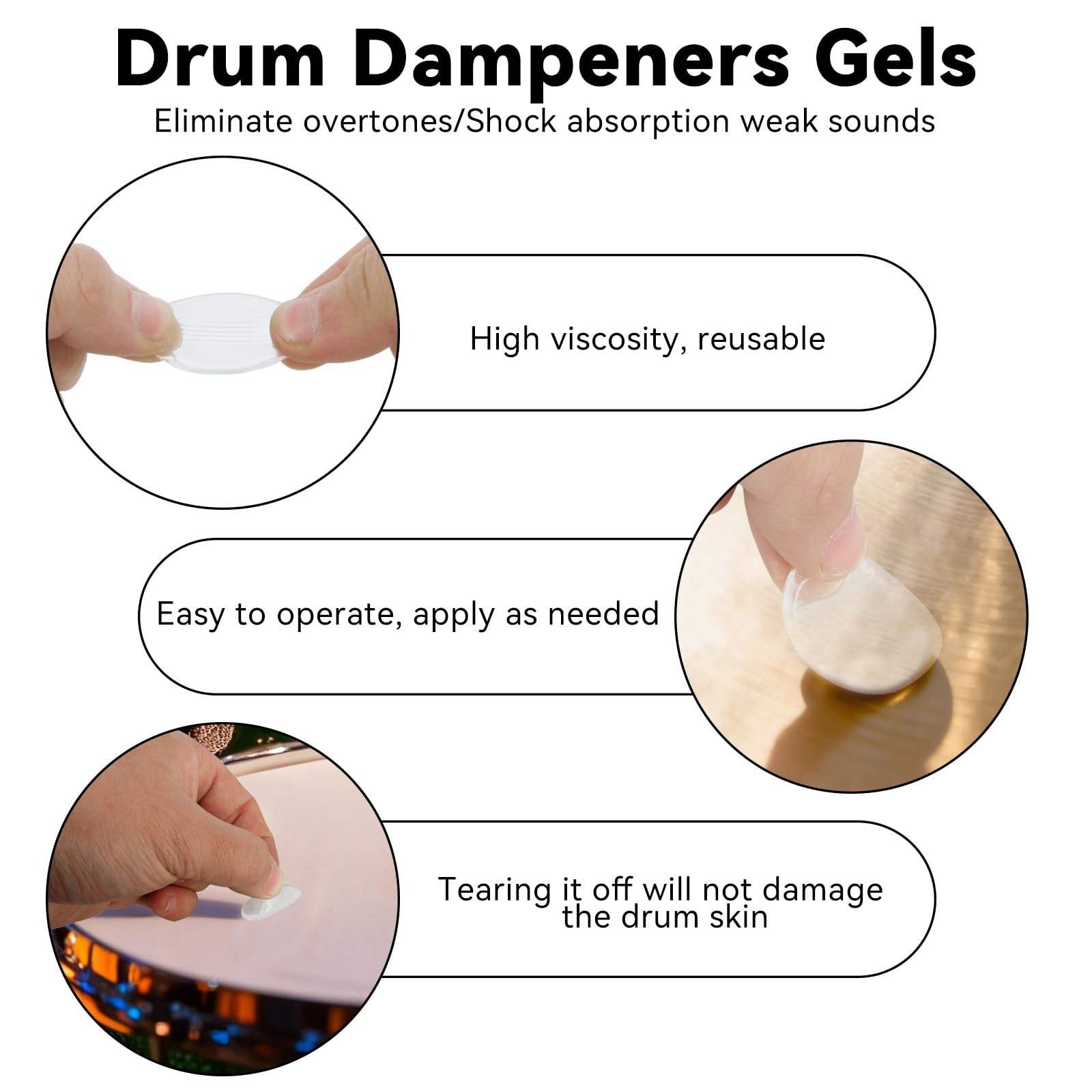 EASTROCK Round Drum Dampeners Gels Silicone Gel Pads 30 Pieces,Transparent