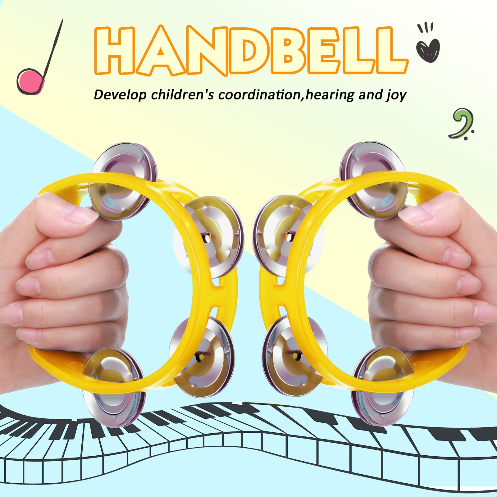 Boao 21 Pcs Tambourine Musical Instrument for Adults Plastic Percussion Tambourine 4 Bells ABS Musical Rhythm Instrument Hand Held Percussion Drum for Party Performance(Yellow)