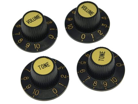 KAISH 4X Black with Gold Cap LP Guitar Witch Hat Knobs Top Hat Knob for Epi Les Paul SG