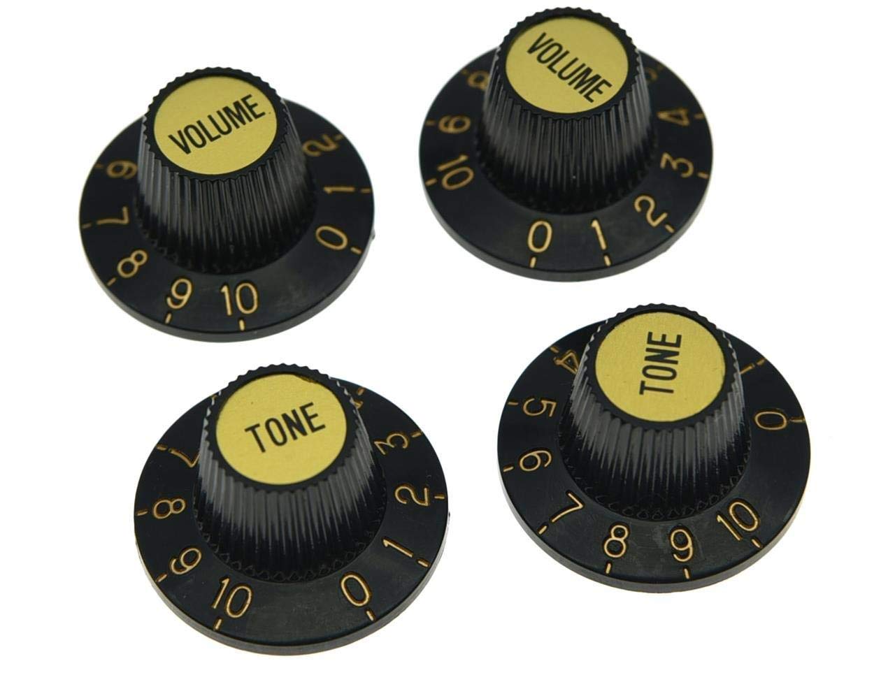 KAISH 4X Black with Gold Cap LP Guitar Witch Hat Knobs Top Hat Knob for Epi Les Paul SG