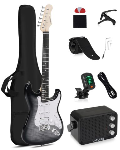Umelody UST-200 Beginner Electric Guitar Kit HSS Pickup, Versatile 5-Way Switch for Clean to High-Gain Tone, Full-Size ST Style Guitar for Starter & Intermediate Players, Gig Bag, Digital Tuner