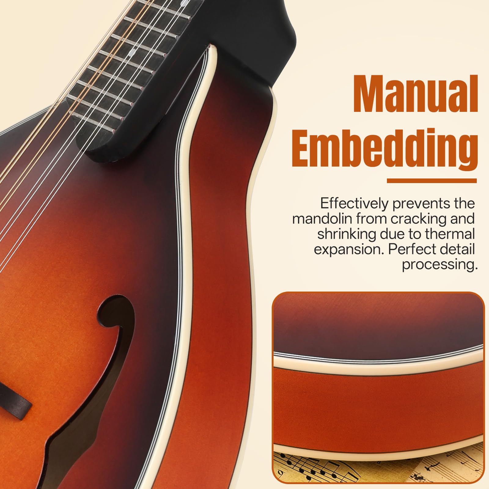 Mandolin Musical Instrument A Style, Acoustic Mandolins Instrument Kit Italian 8 String for Professional Beginners Adults Teens Youth Kids