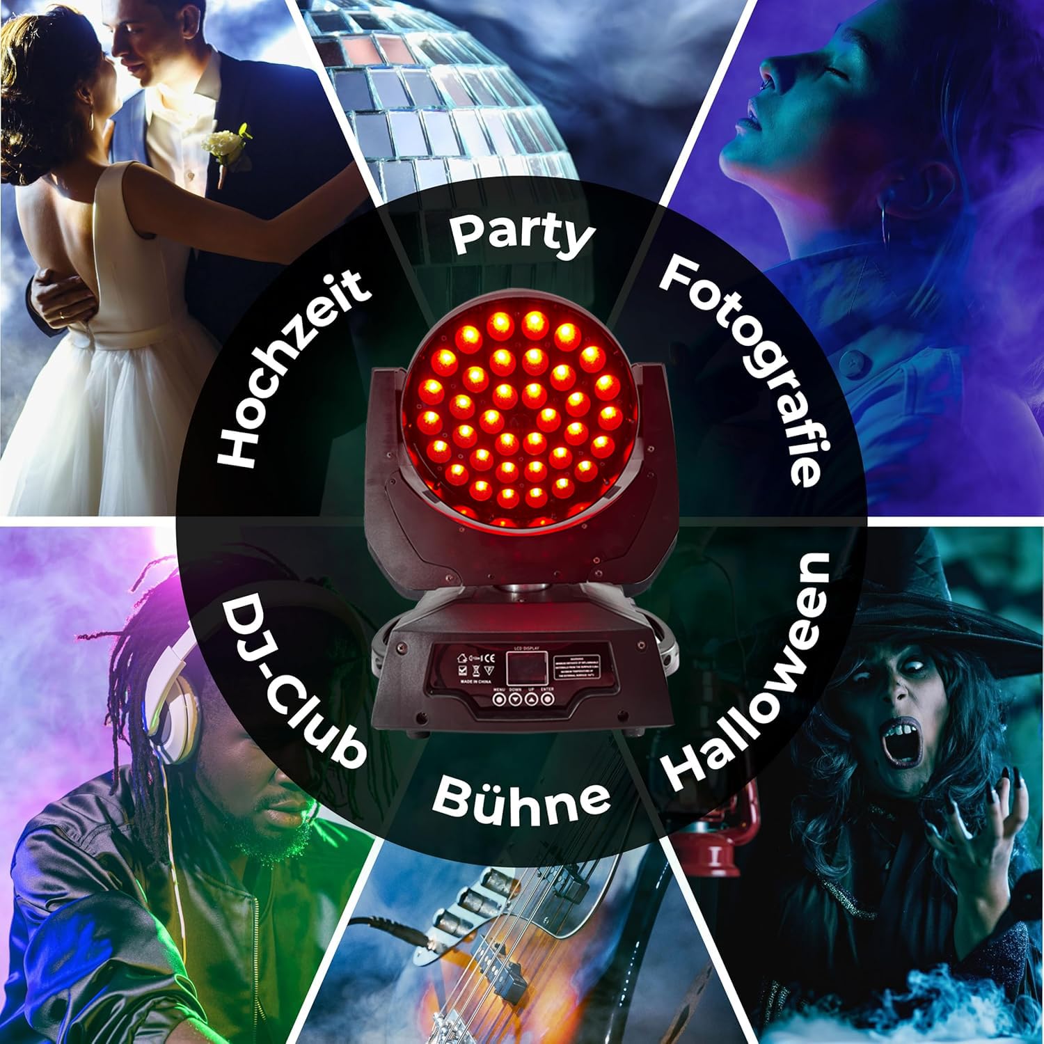 LED Moving Head DJ Lights, 36x18W LED Moving Head Beam Stage Light Spotlight Lamp 270/540° Rotation Angle 16CH DMX512 RGBW Control for Disco DJ Club Christmas Birthday Wedding Party Stage Christmas